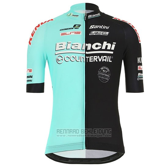 2019 Fahrradbekleidung Bianchi Countervail Shwarz Grun Trikot Kurzarm und Tragerhose